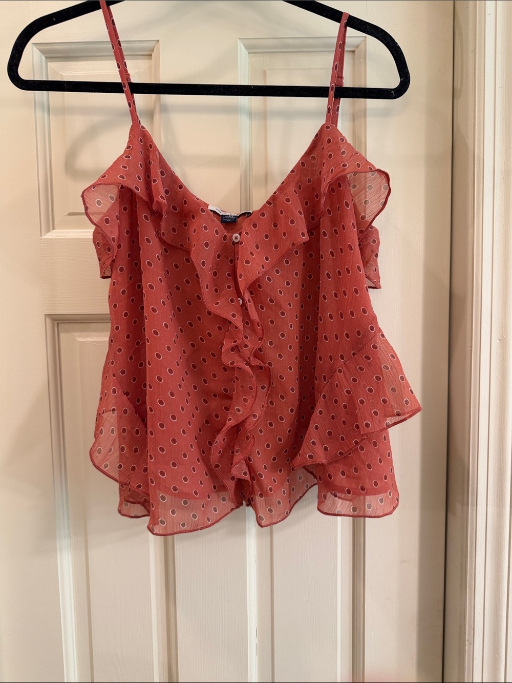 American Eagle Outfitters Coral Pink Ruffle Spaghetti Strap Camisole